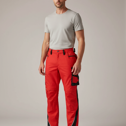 Pantalon Cargo Rouge Sécurité Réfléchissant Multipoches Homme - Toile