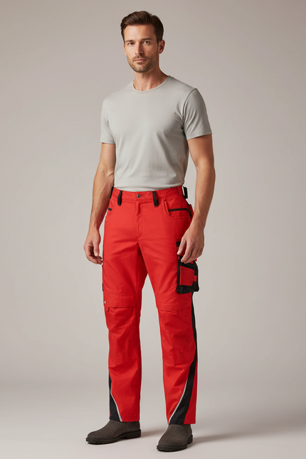 Pantalon Cargo Rouge Sécurité Réfléchissant Multipoches Homme - Toile