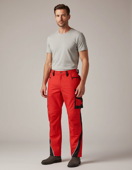 Pantalon Cargo Rouge Sécurité Réfléchissant Multipoches Homme - Toile