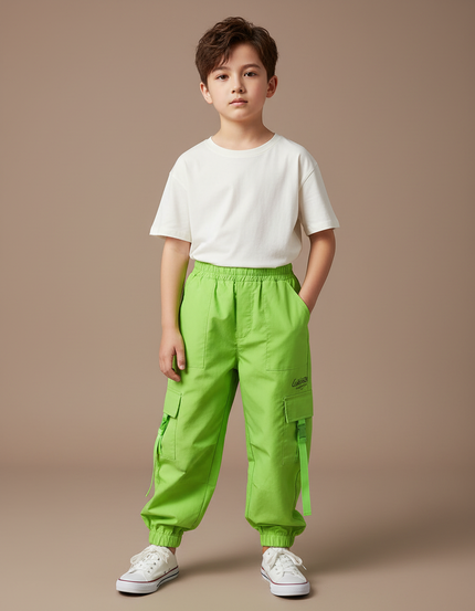 Pantalon Cargo Vert Fluorescent Ample Enfant Poches - Toile