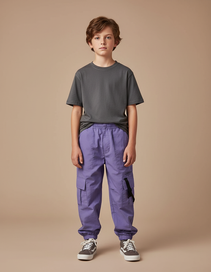 Pantalon Cargo Violet Ample Poches Garçon Streetwear - Polyester