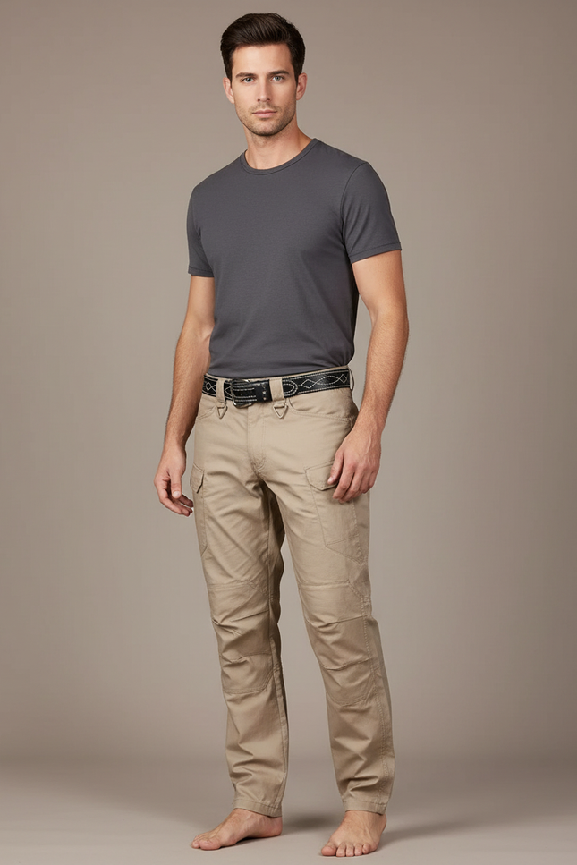 Pantalon Cargo Homme Beige Décontracté Multipoches - Coton
