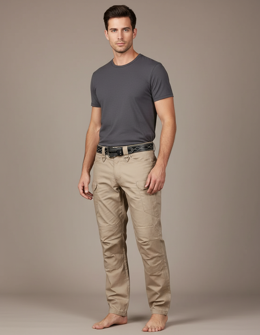 Pantalon Cargo Homme Beige Décontracté Multipoches - Coton