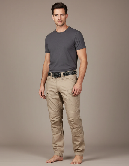 Pantalon Cargo Homme Beige Décontracté Multipoches - Coton