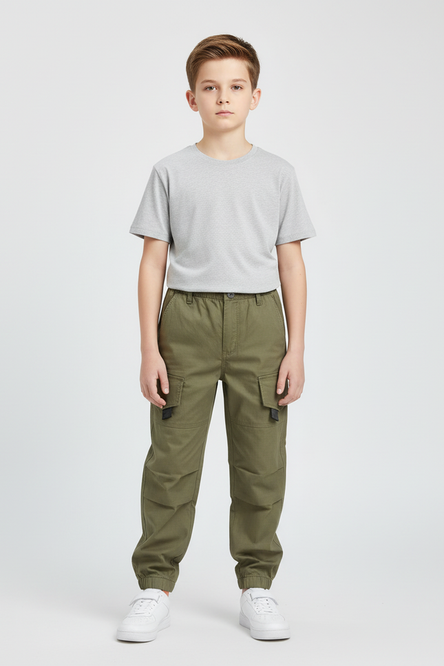 Pantalon Cargo Kaki Ample Multipoches Enfant Coton