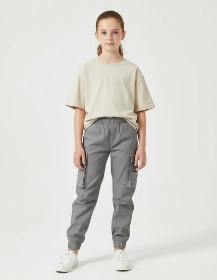 Pantalon Cargo Gris Ample Multipoches Enfant Décontracté - Toile