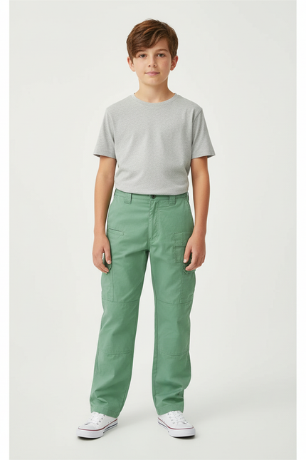 Pantalon Cargo Vert Coupe Droite Coton Enfant Décontracté