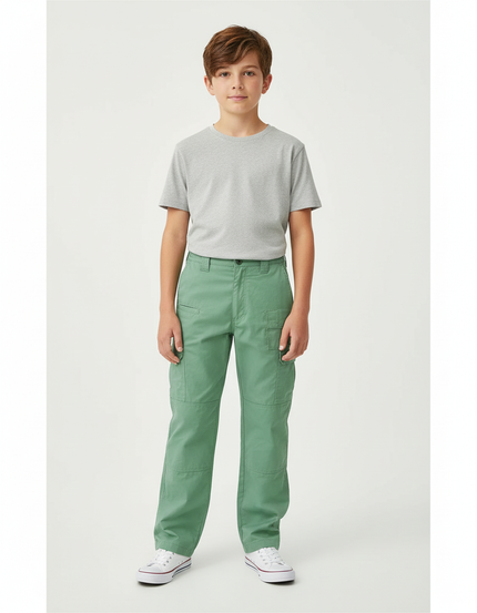 Pantalon Cargo Vert Coupe Droite Coton Enfant Décontracté