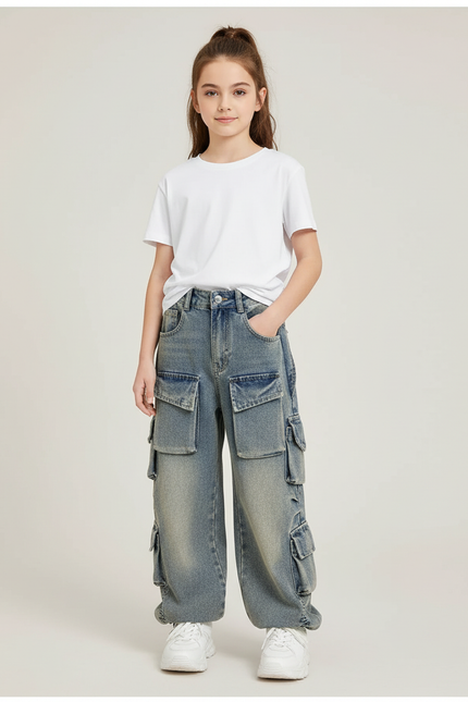 Pantalon Cargo Fille Bleu Baggy - Jean