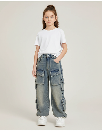 Pantalon Cargo Fille Bleu Baggy - Jean