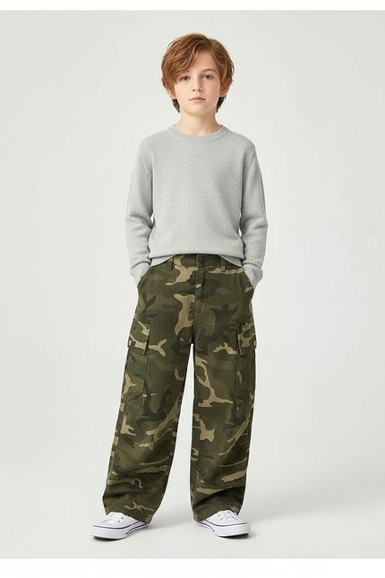 Pantalon Cargo Camouflage Ample Garçon Décontracté - Kaki Toile