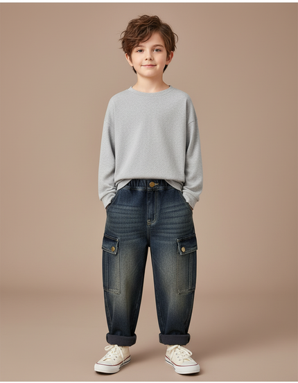 Pantalon Cargo Jean Ample Bleu Multipoches Garçon