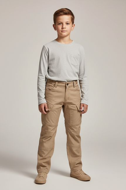 Pantalon Cargo Beige Enfant Robuste Multi-Poches - Toile