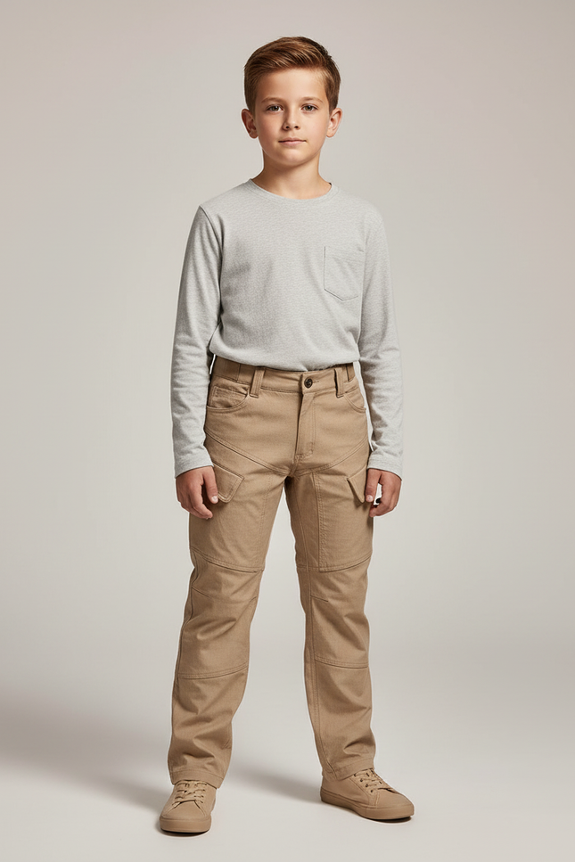 Pantalon Cargo Beige Enfant Robuste Multi-Poches - Toile