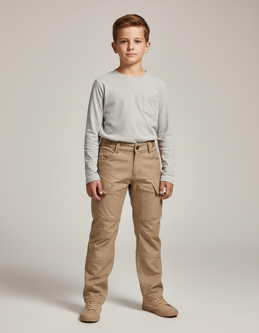 Pantalon Cargo Beige Enfant Robuste Multi-Poches - Toile