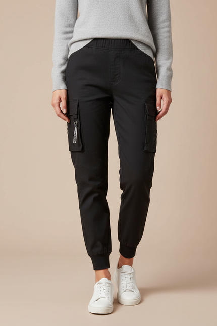 Pantalon Cargo Noir Jogger Femme Streetwear Décontracté - Toile