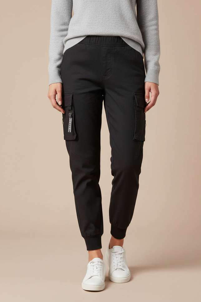 Pantalon Cargo Noir Jogger Femme Streetwear Décontracté - Toile