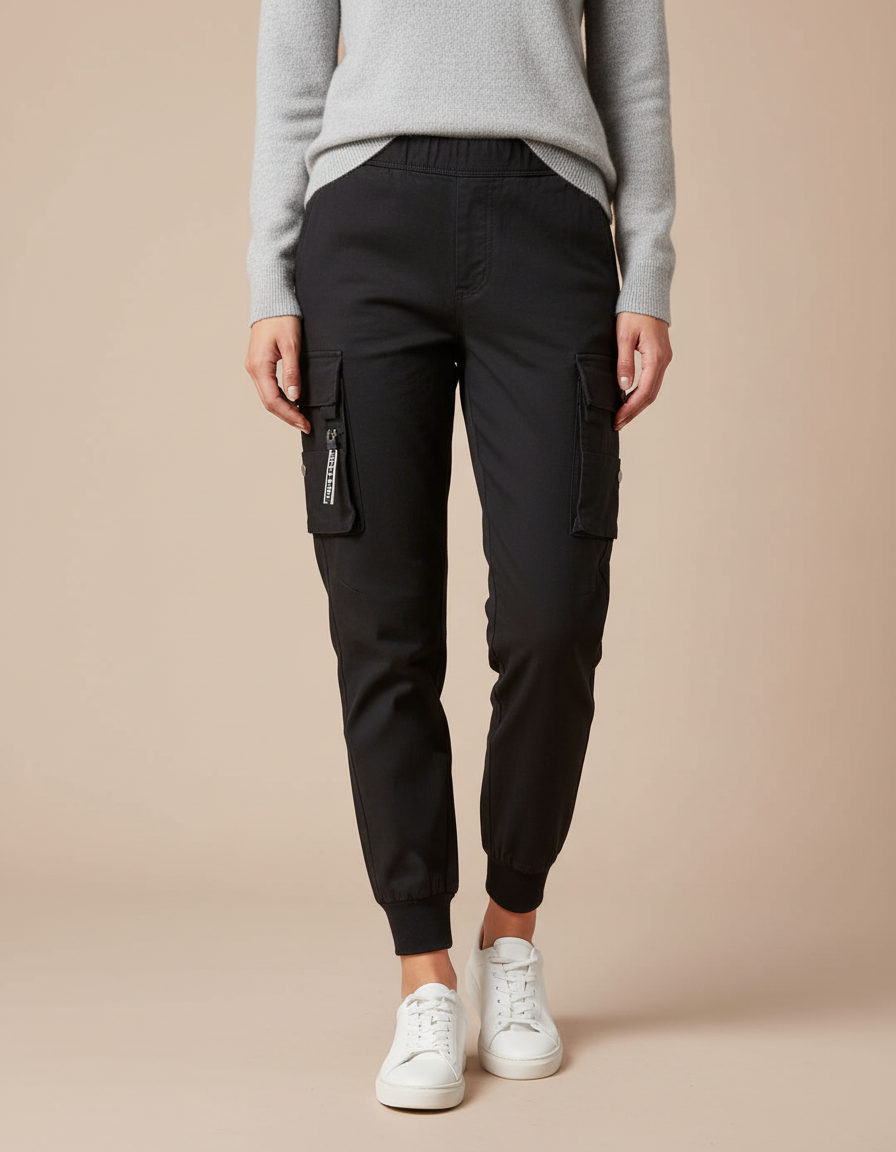 Pantalon Cargo Noir Jogger Femme Streetwear Décontracté - Toile
