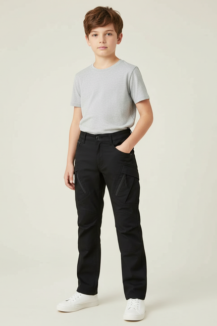 Pantalon Cargo Noir Enfant Coton Multi-Poches - Toile
