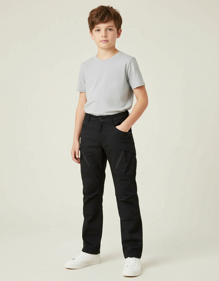 Pantalon Cargo Noir Enfant Coton Multi-Poches - Toile