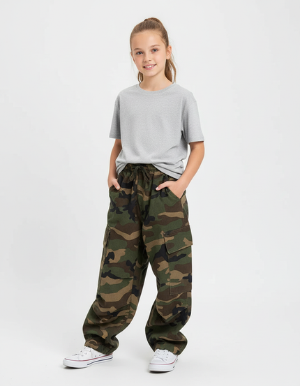 Pantalon Cargo Motif Camouflage Femme - Multicolore Toile