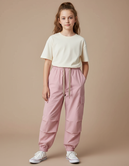Pantalon Cargo Rose Ample Décontracté Jogger Fille - Polyester
