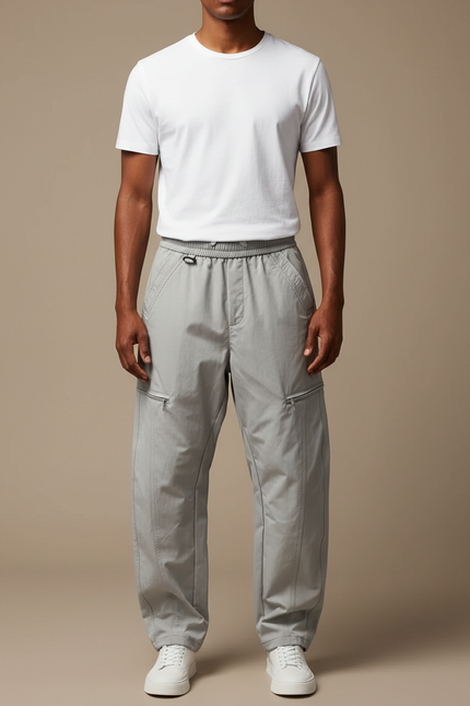 Pantalon Cargo Gris Clair Ample Décontracté Homme - Polyester