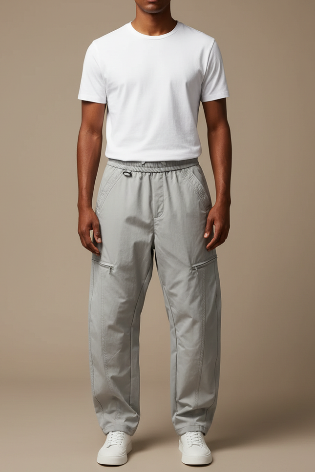 Pantalon Cargo Gris Clair Ample Décontracté Homme - Polyester