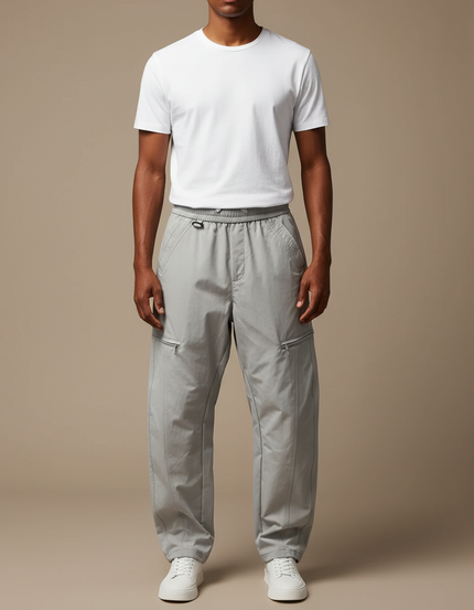 Pantalon Cargo Gris Clair Ample Décontracté Homme - Polyester