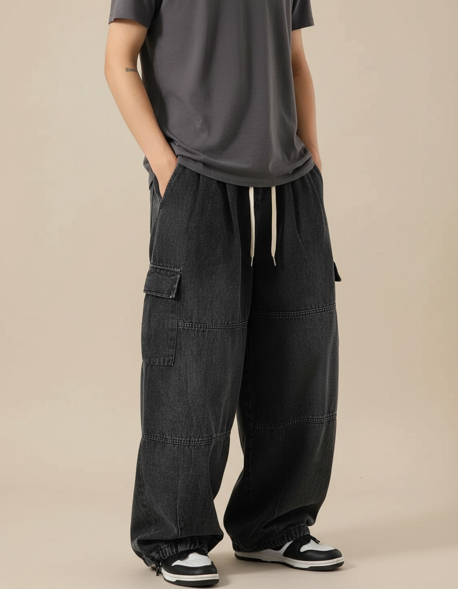 Pantalon Jean Cargo Homme - Noir