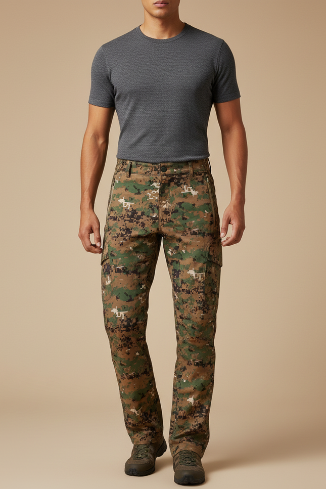 Pantalon Cargo Camouflage Digital Militaire Multipoches Homme - Multicolore Toile