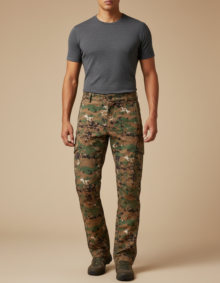 Pantalon Cargo Camouflage Digital Militaire Multipoches Homme - Multicolore Toile