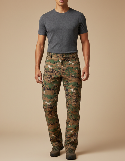 Pantalon Cargo Camouflage Digital Militaire Multipoches Homme - Multicolore Toile