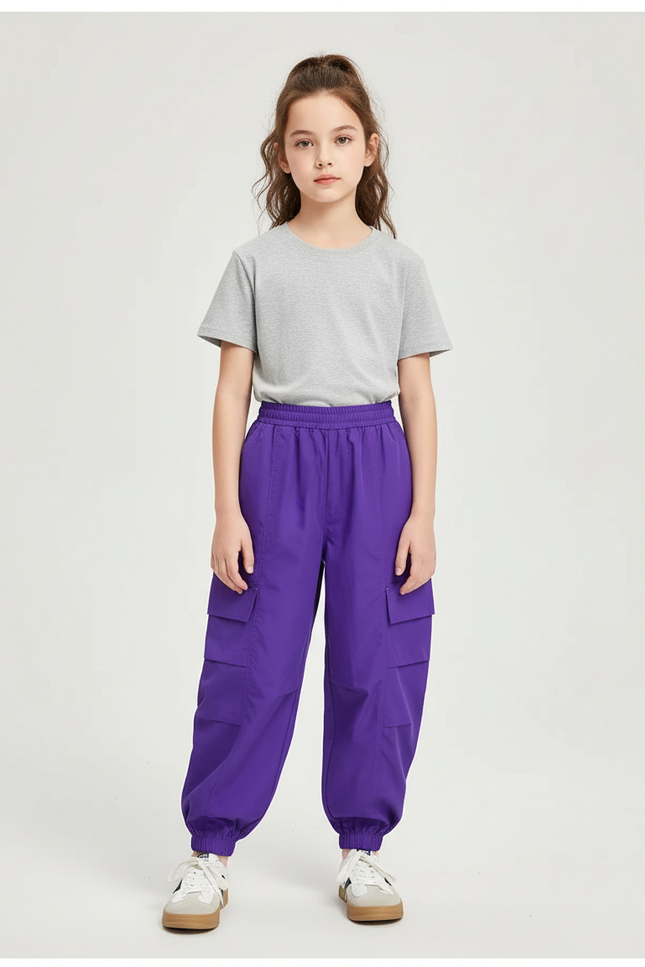 Pantalon Cargo Ample Violet Poches Latérales Fille - Polyester