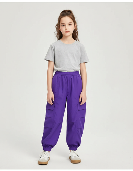 Pantalon Cargo Ample Violet Poches Latérales Fille - Polyester