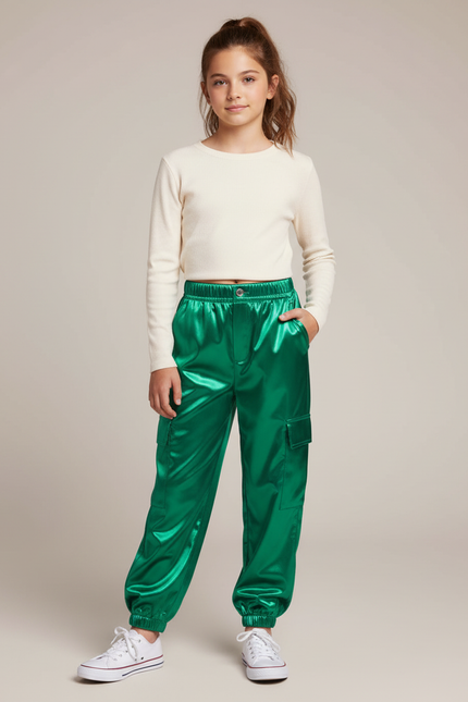 Pantalon Cargo Satin - Vert