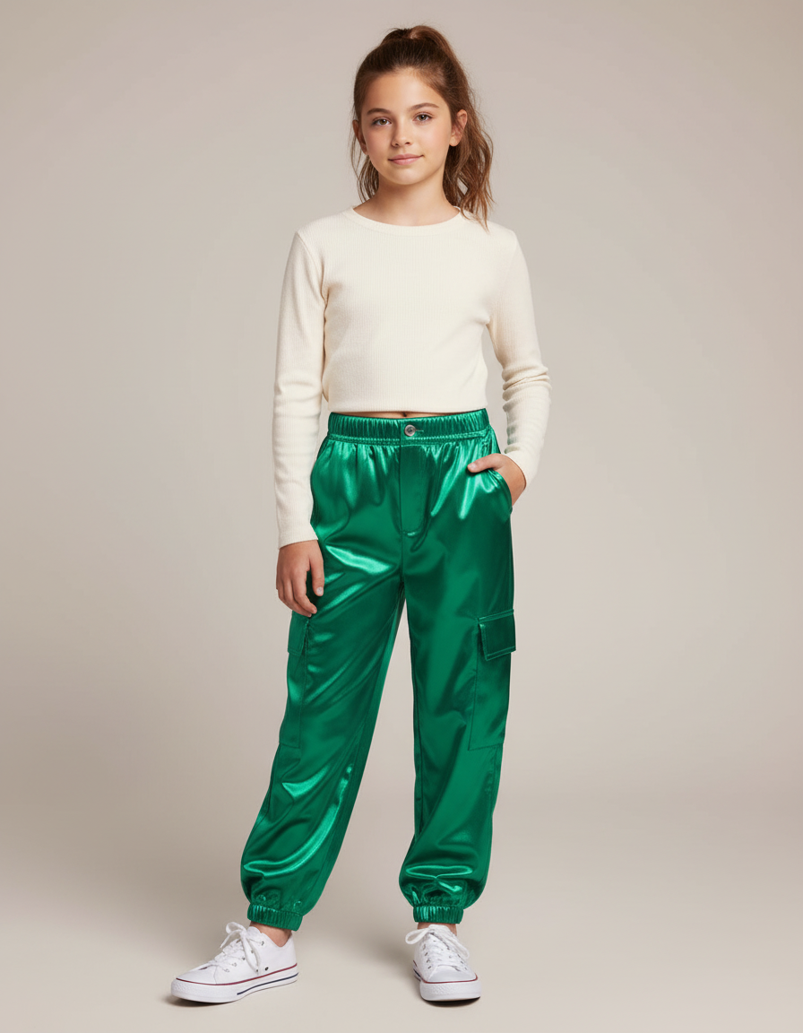 Pantalon Cargo Satin - Vert