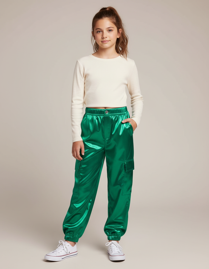 Pantalon Cargo Satin - Vert