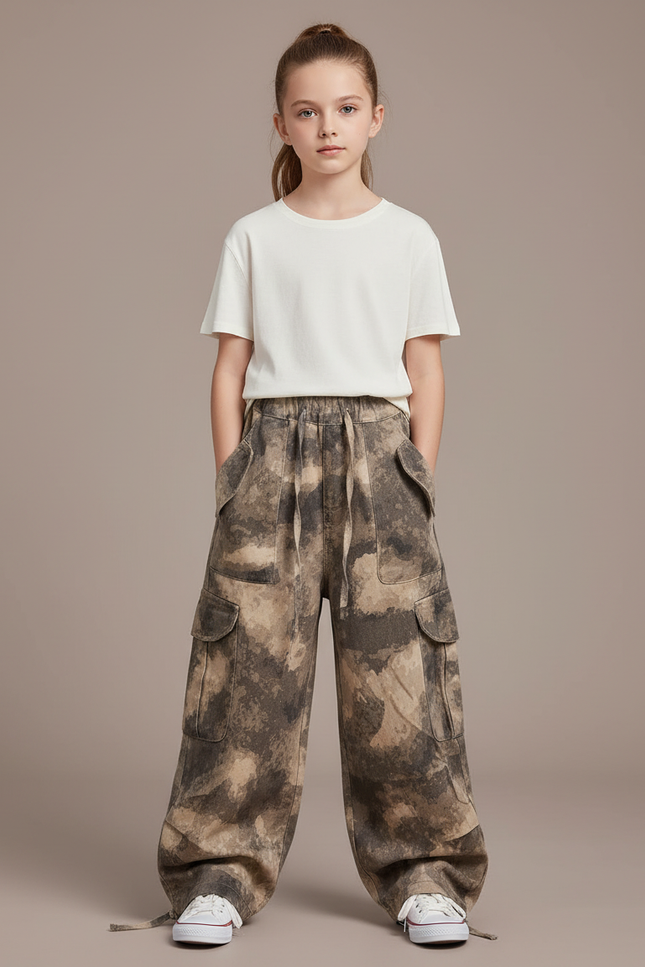 Pantalon Cargo Camouflage Ample Multipoches Enfant Tendance - Multicolore Toile