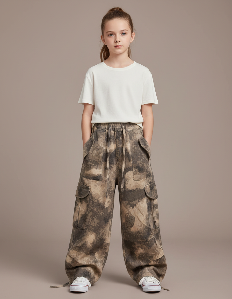 Pantalon Cargo Camouflage Ample Multipoches Enfant Tendance - Multicolore Toile
