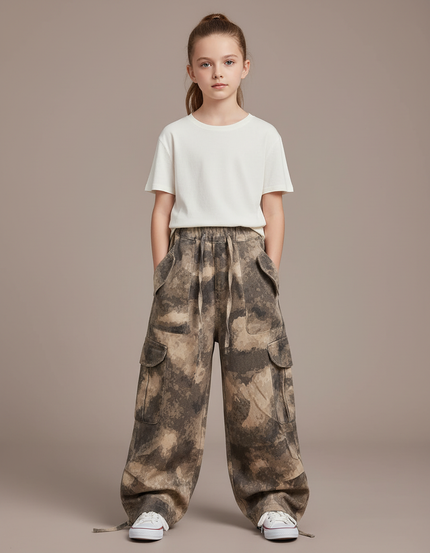 Pantalon Cargo Camouflage Ample Multipoches Enfant Tendance - Multicolore Toile