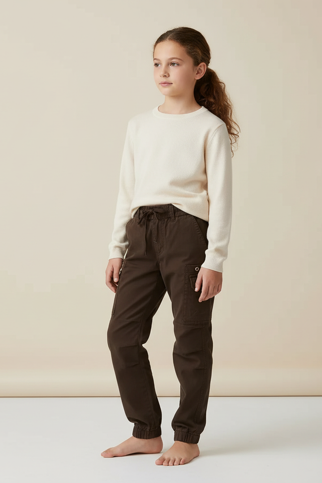 Pantalon Cargo Marron Coton Confortable Fille Décontracté