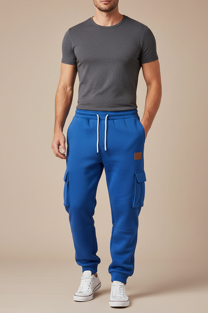 Pantalon Cargo Bleu Ample Multi-Poches Décontracté Homme - Molleton