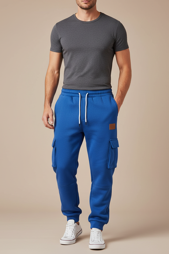 Pantalon Cargo Bleu Ample Multi-Poches Décontracté Homme - Molleton