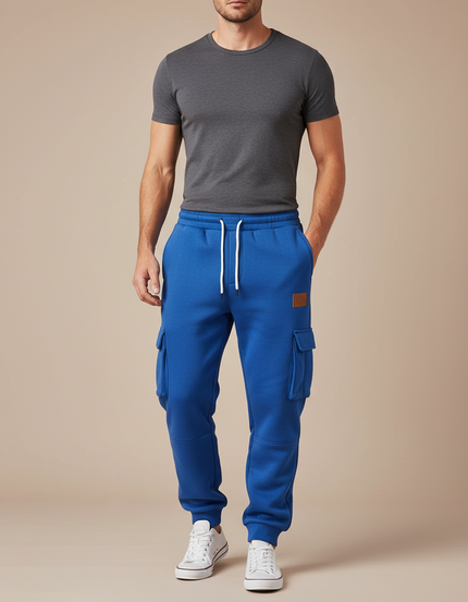 Pantalon Cargo Bleu Ample Multi-Poches Décontracté Homme - Molleton
