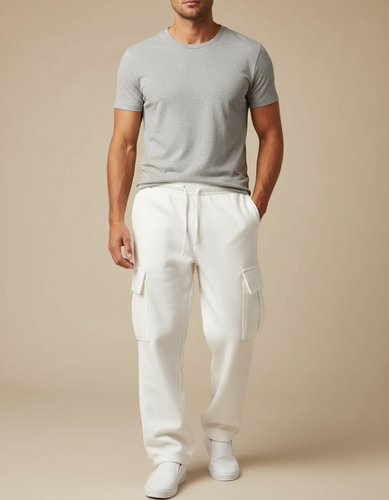 Pantalon Cargo Blanc Ample Molletonné Homme Décontracté