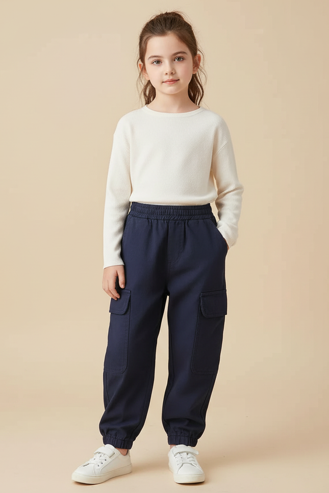 Pantalon Cargo Bleu Marine Ample Poches Enfant - Molleton