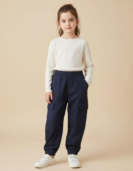 Pantalon Cargo Bleu Marine Ample Poches Enfant - Molleton