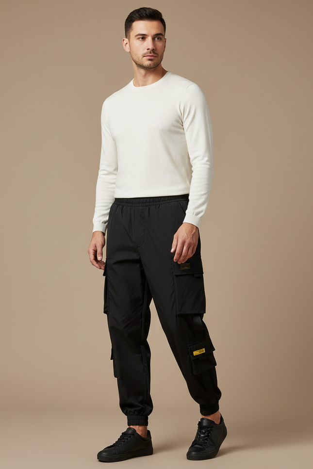 Pantalon Cargo Homme Noir Jogger - Polyester