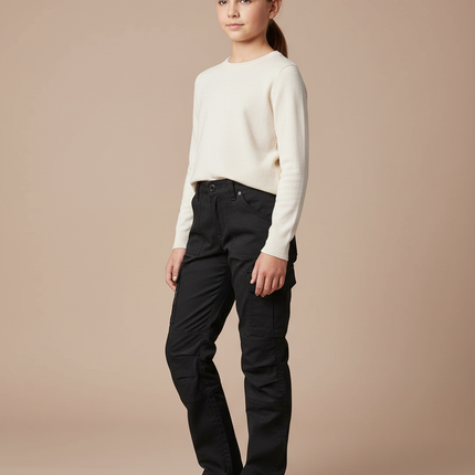 Pantalon Cargo Noir Enfant Multipoches Coton Décontracté